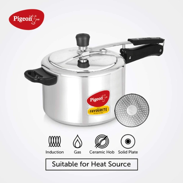 Pigeon 12092 Inner Lid Aluminium Pressure Cooker, 5L, Silver - 5L, SILVER, NA